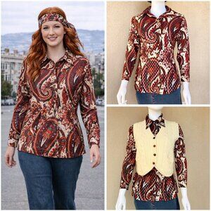 Vintage 60s Paisley Button-Up Shirt w/ Metallic Threads